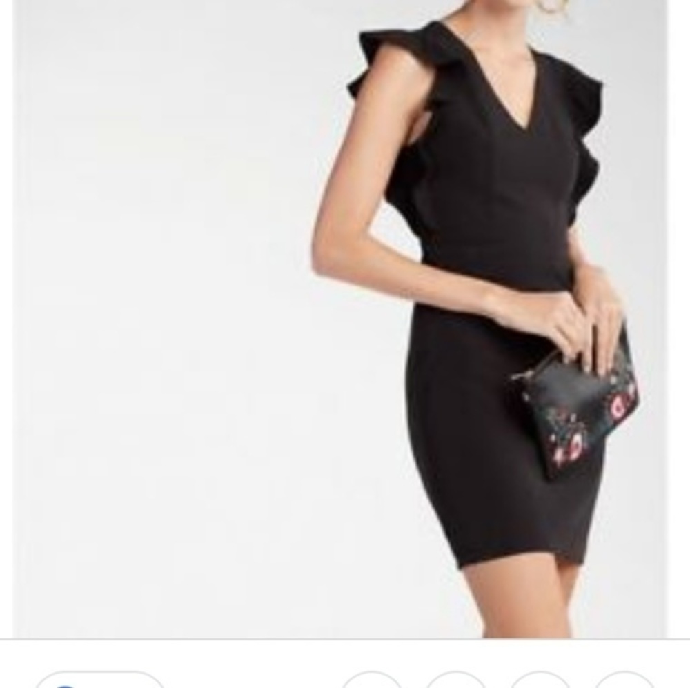 EXPRESS  Ruffle Sleeve V Neck Black Fitted Dress Size 4